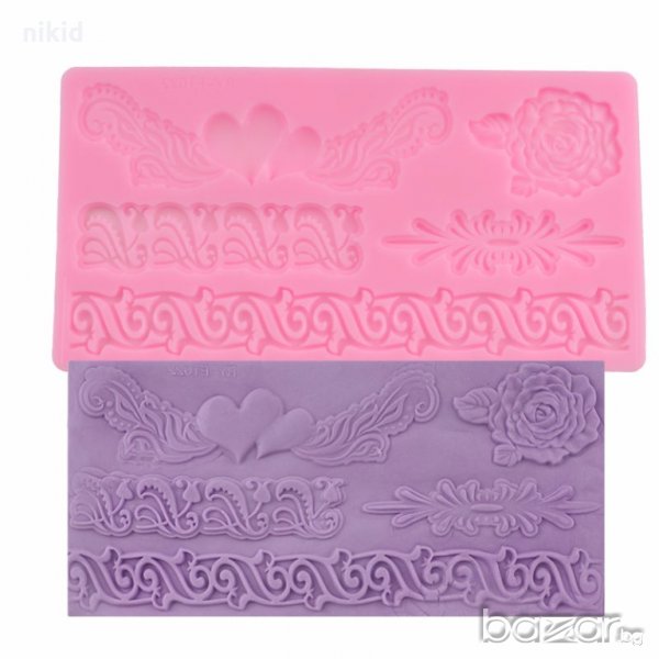 цвете сърце и кантове борд ленти  голям силиконов молд форма за украса декор торта фондан шоколад, снимка 1