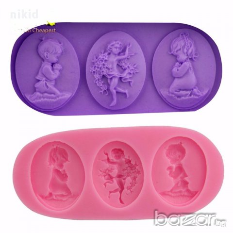 троен молд форма силиконова бебе бебета  и ангел с цветя за декор украса торта фондан шоколад и др.