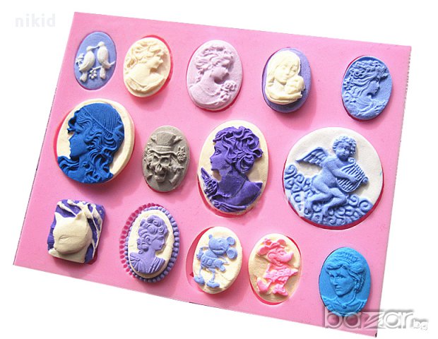 силиконова форма молд голям различни фигури брошка портрет лица мини мики медальон торта фондан бижу