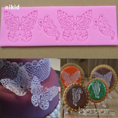 пеперуда пеперуди дантела силиконов молд форма за захарно тесто фондан, снимка 1 - Форми - 10703377