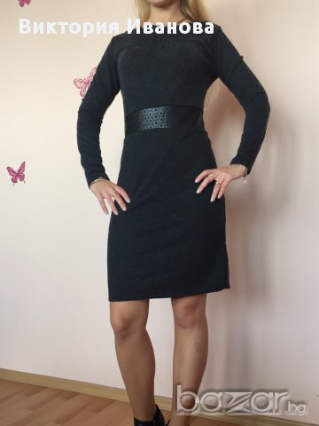 Рокля с кожен акцент, снимка 2 - Рокли - 12980840