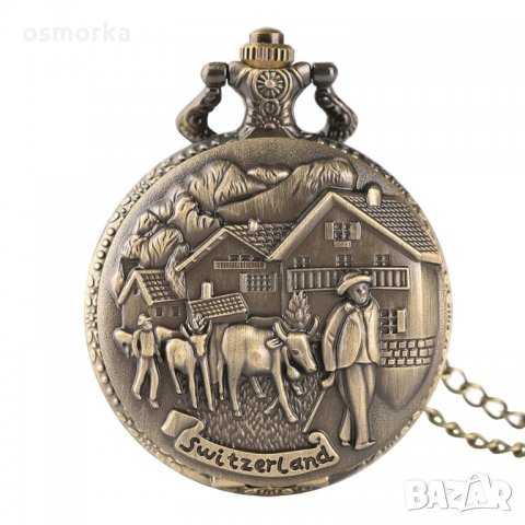 Красив Джобен часовник с швейцарски мотиви крави къщи планини мляко шоколади Алпите