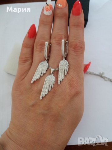 сребърен комплект "Ангелски криле", снимка 5 - Бижутерийни комплекти - 23528950