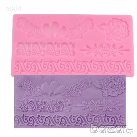 цвете сърце и кантове борд ленти  голям силиконов молд форма за украса декор торта фондан шоколад