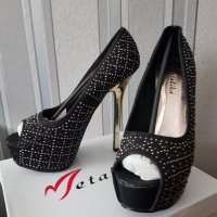 Нови елегантни,  официални обувки с диамантени детайли, ток с платфарма - 38,39 номер, снимка 1 - Дамски елегантни обувки - 24768237