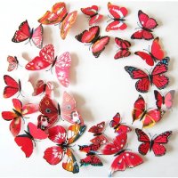 3D 12 бр pvc червени магнитни и самозалепващи пеперуди декорация за стена и мебел, снимка 2 - Други - 24871478
