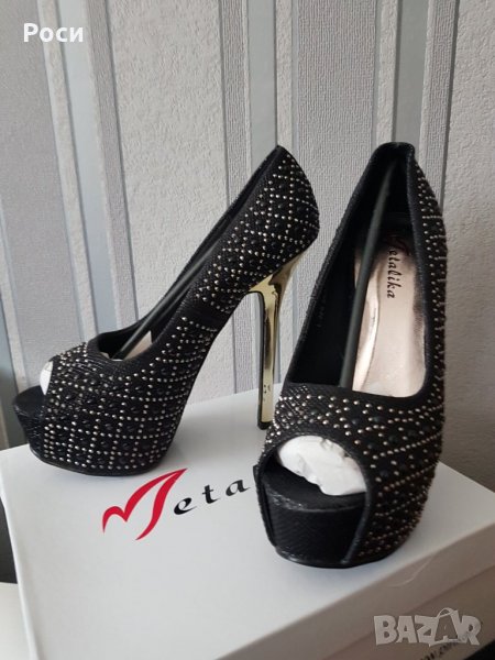 Нови елегантни,  официални обувки с диамантени детайли, ток с платфарма - 38,39 номер, снимка 1