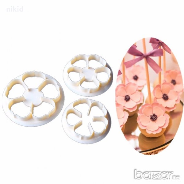 3 бр малки кръга форми роза резци пластмасови за направа на цвете от фондан украса торта форма резец, снимка 1