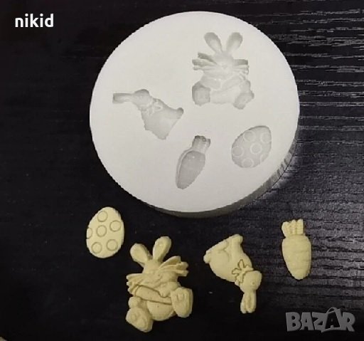 Заек морков великденско яйце силиконов молд форма декорация и украса торта фондан шоколад, снимка 1