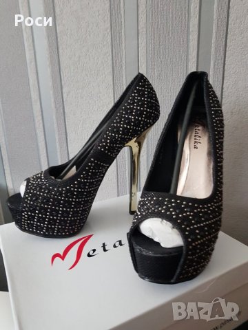 Нови елегантни,  официални обувки с диамантени детайли, ток с платфарма - 38,39 номер
