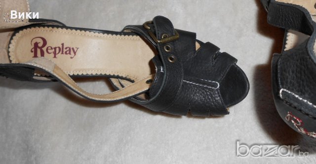 Оригинални черни кожени сандали на платформа Replay, снимка 4 - Сандали - 21214751