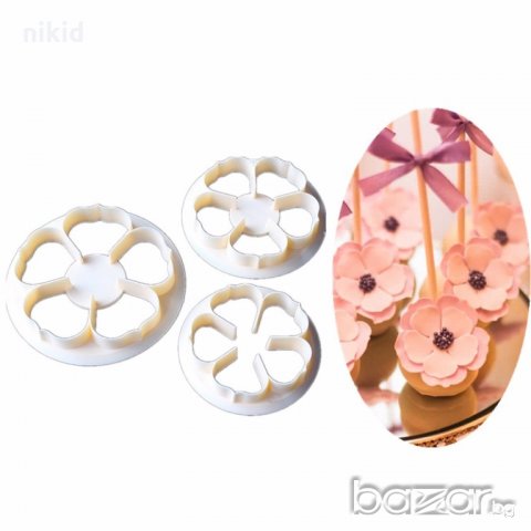 3 бр малки кръга форми роза резци пластмасови за направа на цвете от фондан украса торта форма резец