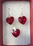 комплект червени сърца от кристал със сребърен обков , снимка 1 - Бижутерийни комплекти - 8030690