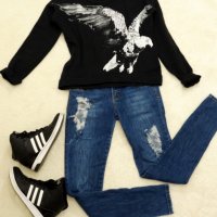 Gina Tricot блуза с орел и капси  , снимка 1 - Блузи с дълъг ръкав и пуловери - 16468002