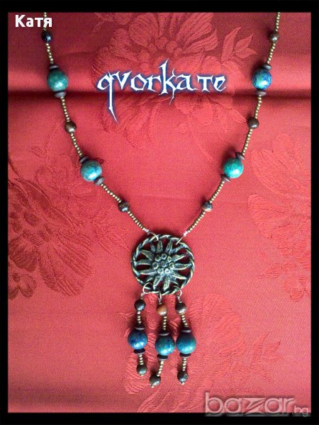 Колие от хризокола/10мм/,червено тигрово око, снимка 1