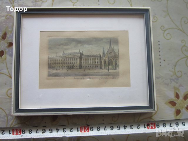 Страхотна стара картина офорт графика подписана 