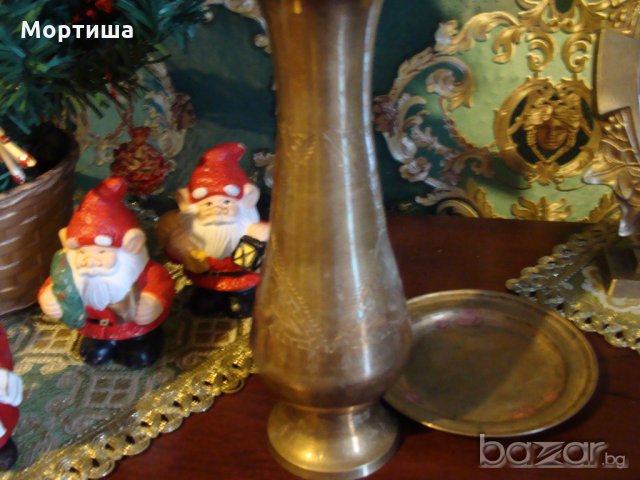 НАМАЛЕНА Гравирана бронзова ваза с чинийка , снимка 3 - Вази - 20309976