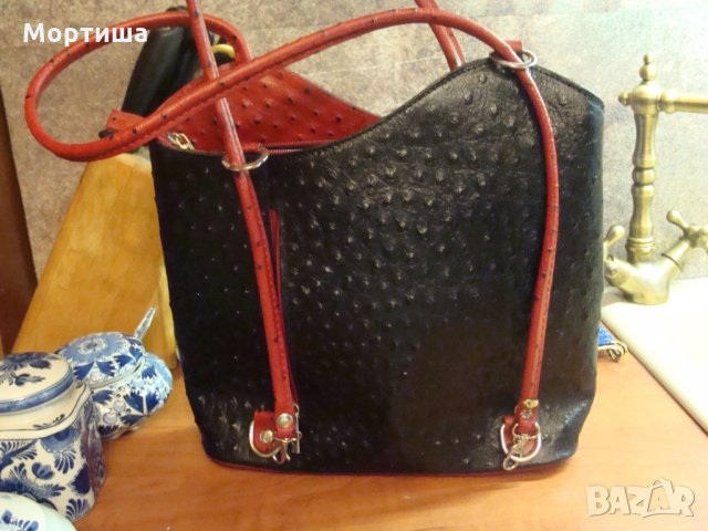  Италианска чанта щраусова кожа, снимка 3 - Чанти - 24403975