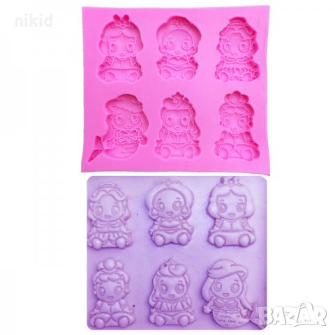 6 кукли принцеси принцеса кукла малка силиконов молд форма декорация торта фондан шоколад и др., снимка 2 - Форми - 21812088