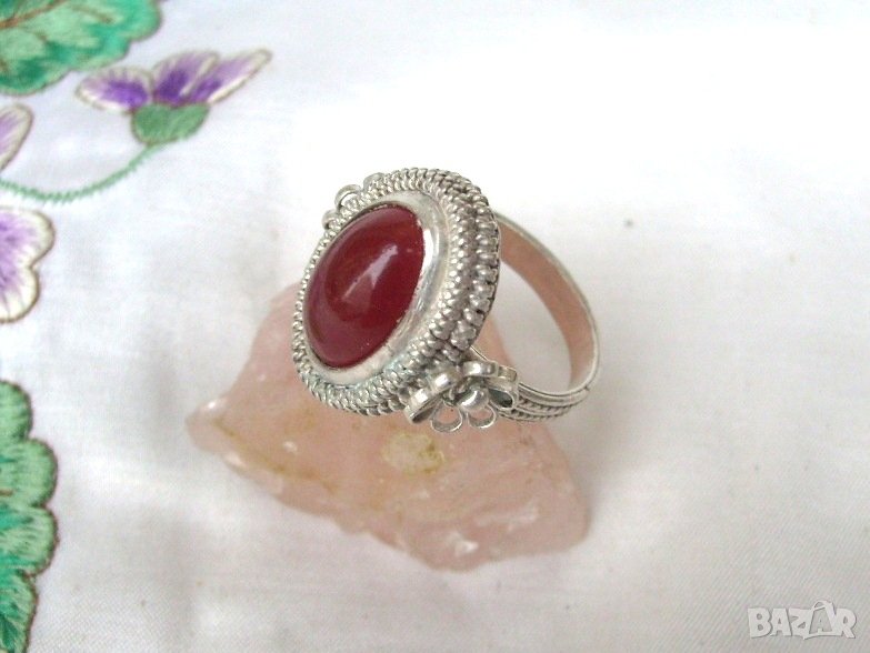 Старинен Сребърен Пръстен с Карнеол, снимка 1