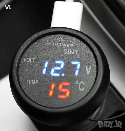 3 в1 , Волтметър ,термометър, зарядно за кола, VST-706, снимка 1