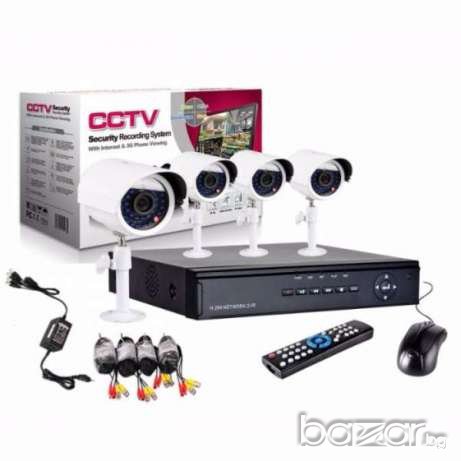 1800 твл фабрична система Dvr, Vga Hdmi - 4 канален D1 + 4 водоустойчиви камери, снимка 1