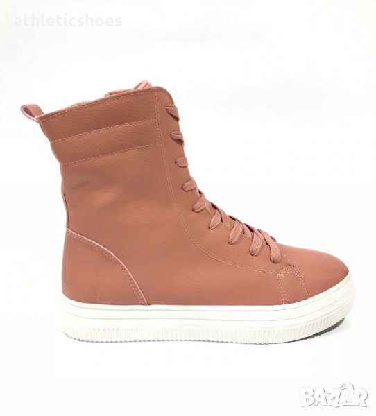 Дамски кожени кецове в розово със цип, снимка 1