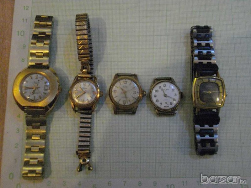 Лот от ръчни дамски позлатени швейцарски часовници - 5 бр., снимка 1