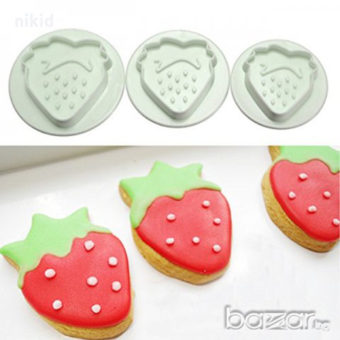 3 бр Ягода ягоди пластмасови резци форми с бутало и релеф  резец украса сладки  фондан резец форма