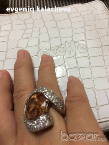 Сребърен пръстен със цирконии и оранжев камък, снимка 10 - Пръстени - 16802237