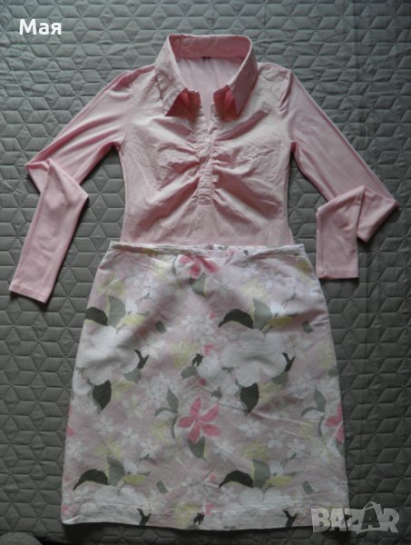 Дамски сет в розово пола и блуза, снимка 1