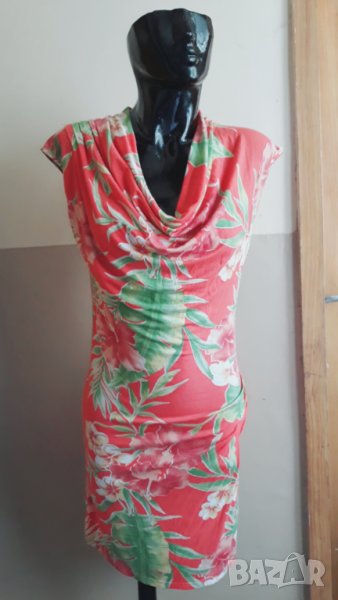 Оранжева рокля на цветя трико М/Л, снимка 1