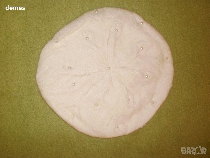 Машинно плетена вълнена барета, бяла, снимка 1