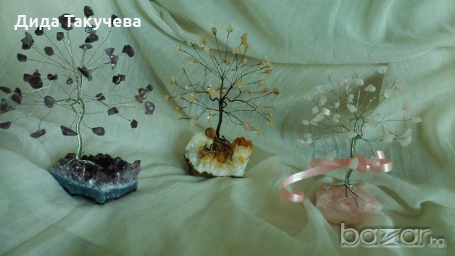 Кристални дръвчета изцяло от естествени камъни.Дървото на живота и любовта., снимка 12 - Декорация за дома - 19828944
