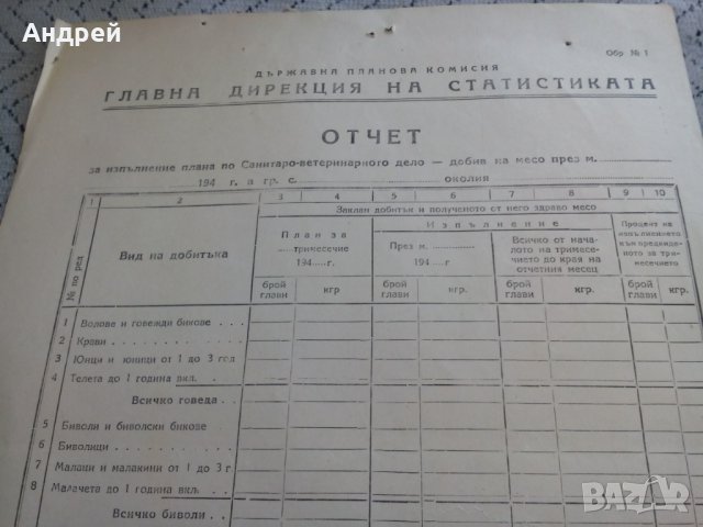 Стара бланка Отчет за добив на месо, снимка 2 - Антикварни и старинни предмети - 23964343