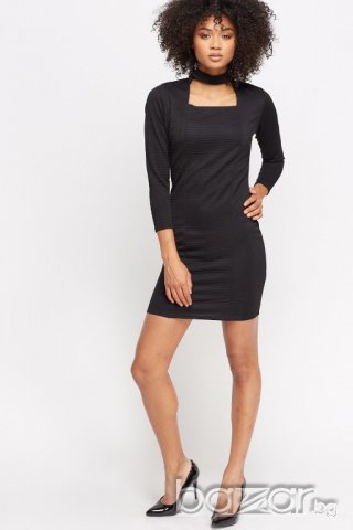 Нова черна плътна рокля с дълъг ръкав, снимка 1