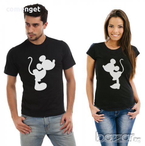 За ВЛЮБЕНИ! LOVE тениски Mickey & Minnie Mouse Silhouette! ПОРЪЧАЙ модел С ТВОЯ ИДЕЯ! , снимка 1 - Тениски - 19702492