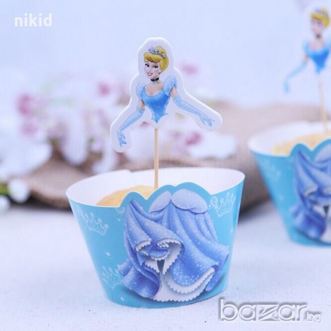 Принцеса Пепеляшка 10 бр топери и кошнички украса декорация за мъфини кексчета парти