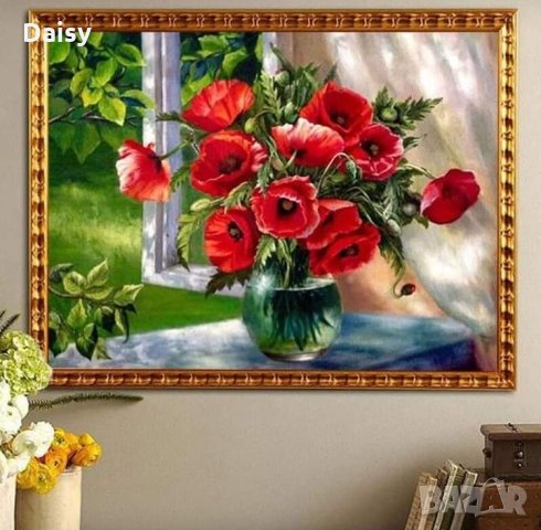 Диамантен гоблен"Ваза с макове", снимка 1