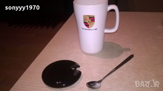 porsche-чаша керамика с капак-14х12х9см и лъжица-16см