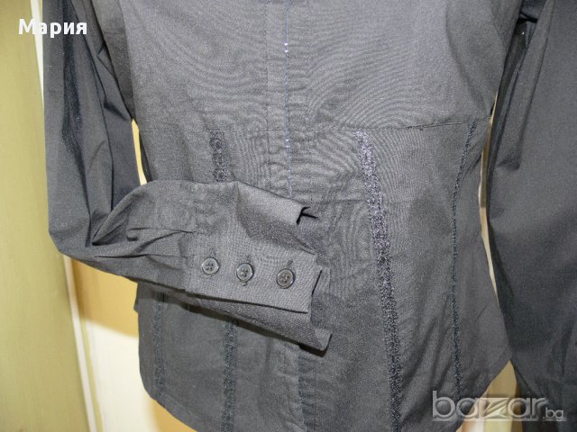 Черна риза с малки дантелки - М, снимка 2 - Ризи - 12704100