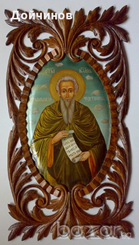 Икона ”Свети Иван Рилски”, дърворезба от орех, иконопис, снимка 1 - Икони - 20339277