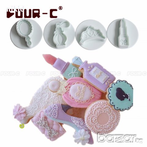 4 бр форми мода козметика  с бутало релефни резец украса сладки бисквитки торта фондан и др