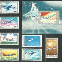  Блок марка и сет от 7 марки Авиация,1984, Монголия, снимка 1 - Филателия - 25864666