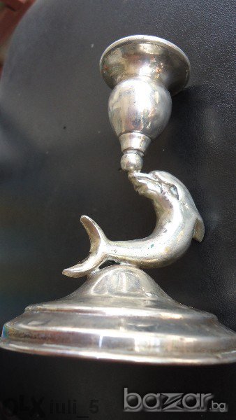 Стар гръцки сребърен свещник делфин 19-ти век проба 925/1000, снимка 1