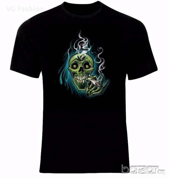 Канабис Марихуана Напушен Череп Cannabis Marijuana Smoke Smoking Skull Тениска Мъжка/Дамска S до 2XL, снимка 1