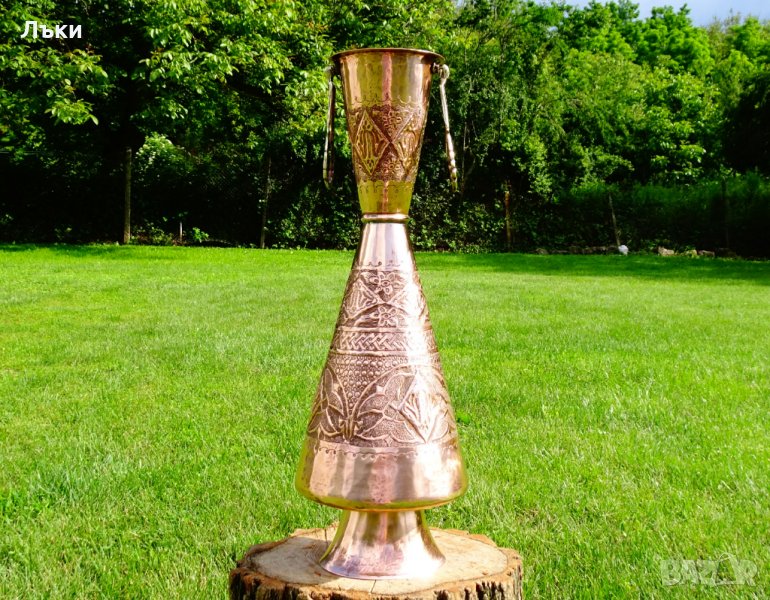 Персийска медна кана,ваза Isfahan Qalamzani 53 см., снимка 1