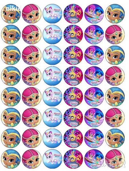 Искрица и Сияйница shimmer and shine лист 3 см лепенки стикери за украса и декорация торта самозалеп, снимка 1