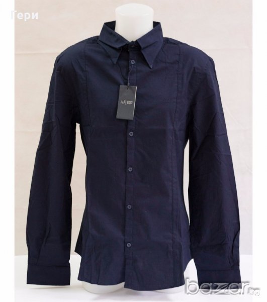 Тъмносиня вталена мъжка риза Armani - L/XL, снимка 1