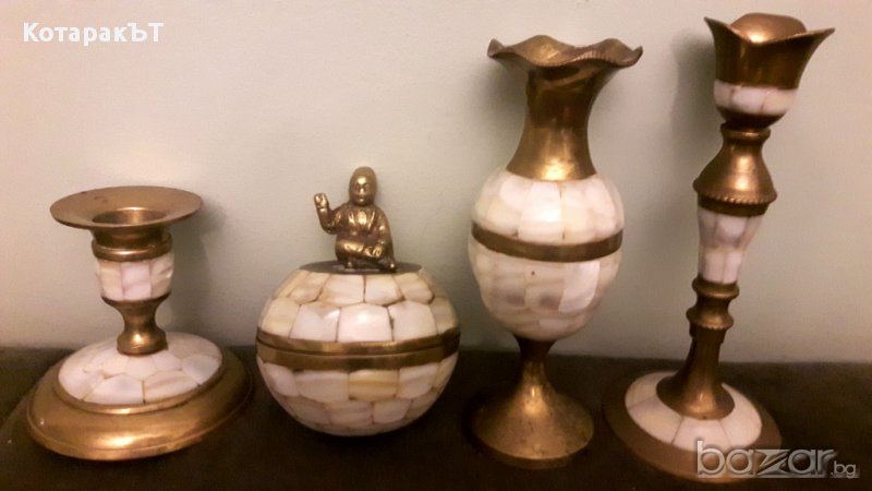 Масивен Месинг със Седеф! Разкошен комплект - ЛОТ 4 бр., снимка 1